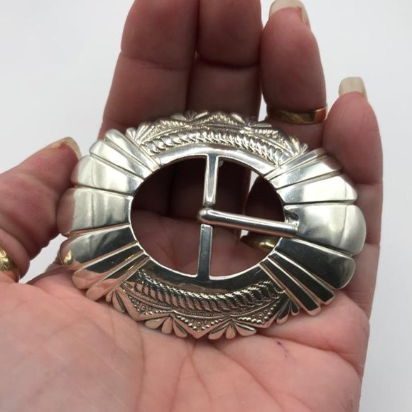 Sterling Southwestern Style Belt Buckle - Picture 3 of 8